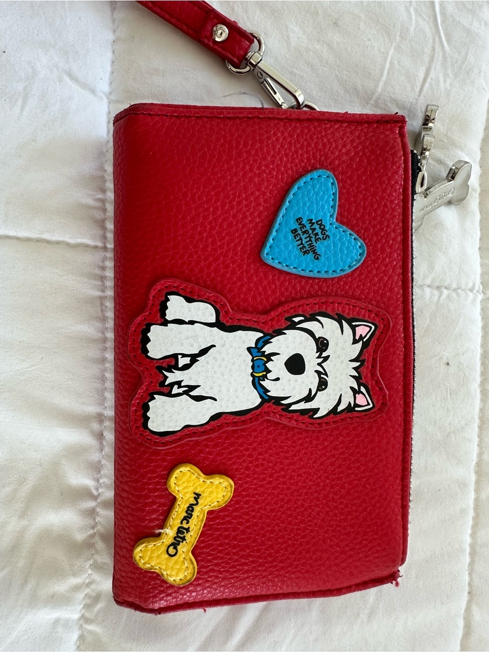 Red Dog Wristlet with Playful Pup Applique -